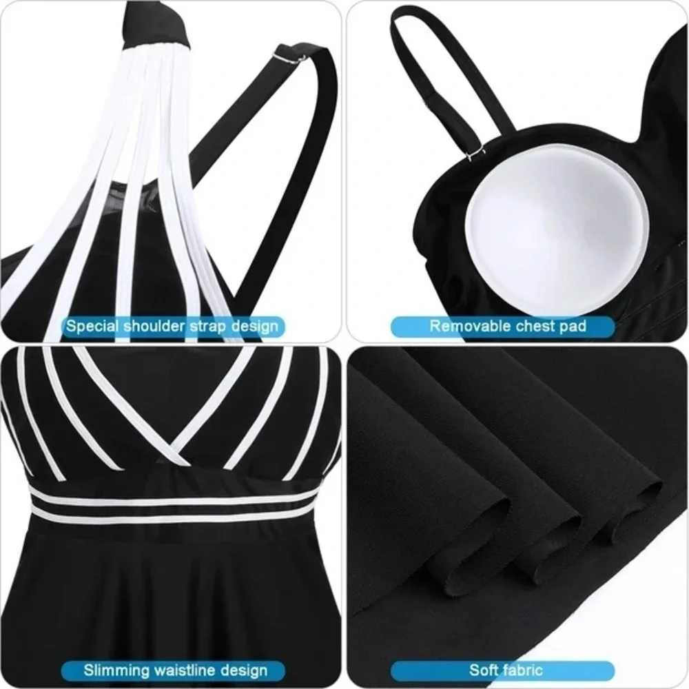 Womens Two Piece Tummy Control Swimdress Plus Size Skirtini CoverUp Swimsuit 18W